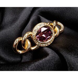 Vintage Christian Dior 1960s - 1970s Gold-Plated Brooch W/ Purple Glass Stone